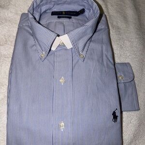 Ralph Lauren Men's Navy and White Striped Shirt